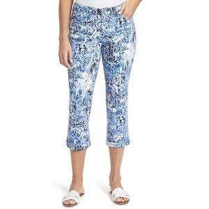 Nine West Women's Stretch Relaxed Leg Chrystie Blue & White Capri Pants Size 10